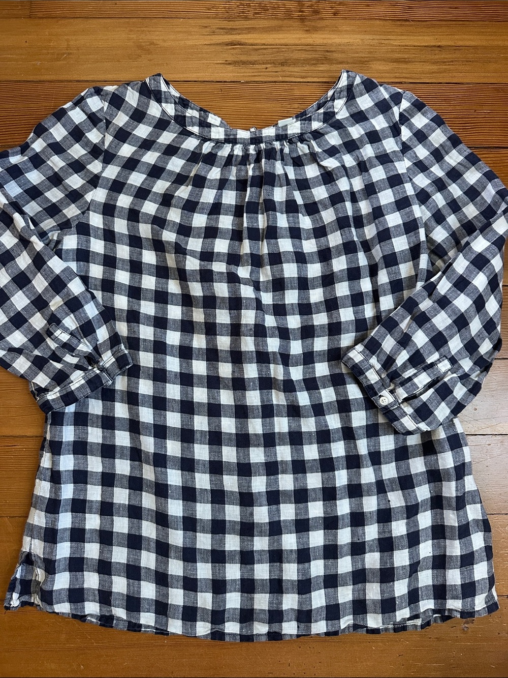 Boden navy gingham linen blouse